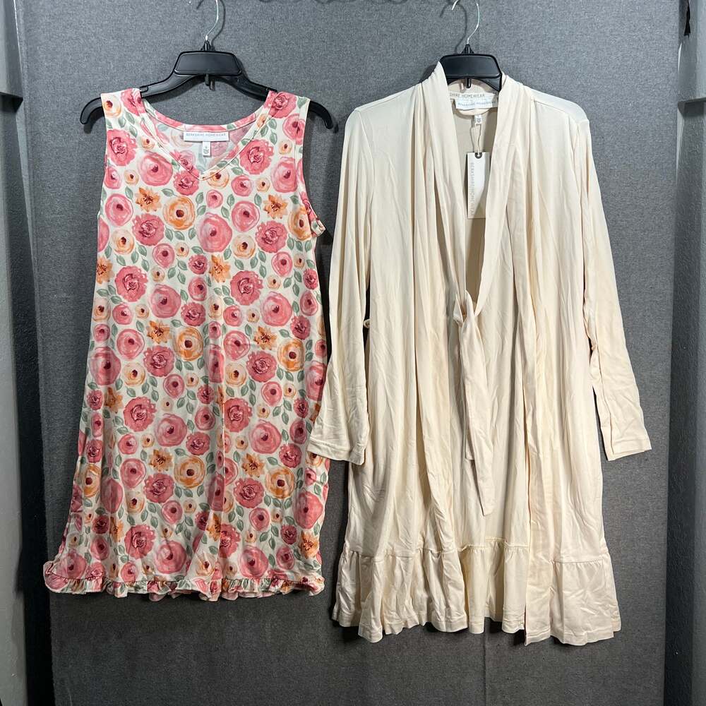 Berkshire Homewear Silky Smooth Wrap Robe with Sleep Dress Custard/Bloom, Small